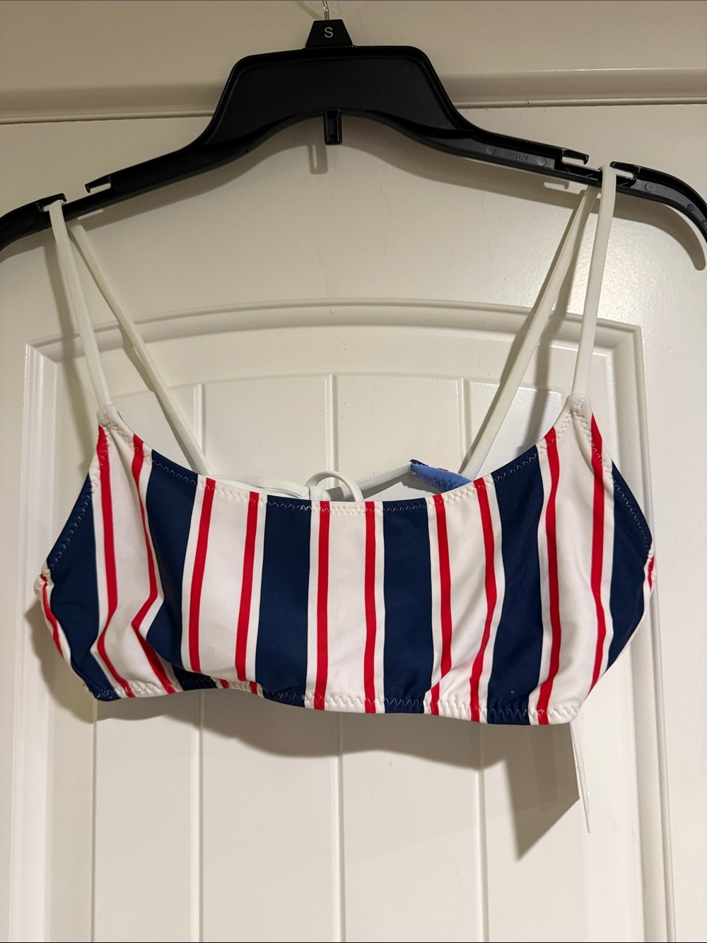 SOLID & STRIPED Women’s Navy, White & Red Striped Bikini Top